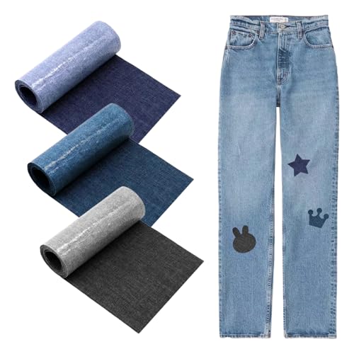 3 Rollen Jeans Flicken zum Aufbgeln, 8 x 51cm Reparatur Patches, 3 Farben Kleidung Selbstklebende Bügelflicken,Denim Patches mit Nähzubehör,für Kinder Erwachsene Kleidung Lochreparatur und Dekoration von CANCYCC