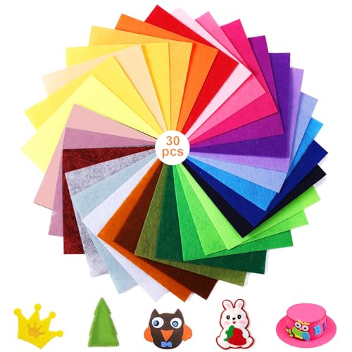 30 Farben Filzstoff Bastelfilz, Farbig Filz Blätter, 20 x 30 cm Bastelfilz Filz, Polyester Felt Fabric Basteln, Kinder Vliesstoff Stoff Filzplatten, zum DIY Handwerk Nähen Manual Decoration von CANCYCC