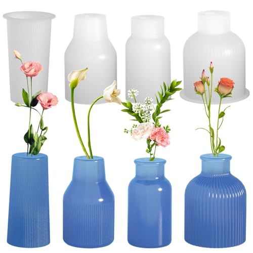 4 Stücke Vase Silikonform, Vase Gießformen Silikon, Gießformen DIY Blumenvasen Silikonformen Giebformen, Resin Formen, Epoxidharz Formen für die Herstellung von Blumenvase und Heimdekoration von CANCYCC