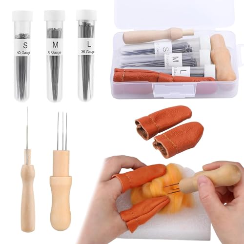 Nadelfilz-Set, Filznadeln Set, Filznadeln zum Trockenfilzen, 74 Stück Nadeln Wollfilznadeln Werkzeuge Nadelfilzzubehör, Filznadelgriff aus Holz, Wollfilzen, Basteln, ideal für Anfänger oder Profis von CANCYCC