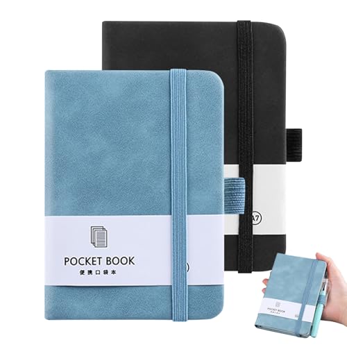 CANCYCC 2 Stück Notizbuch Klein A7, Pocket Mini Notizblock, Stiftelasche Notizbücher mit 200 Seiten, Kleines Notizbuch mit Gummizugverschluss, Journal buch für Schule, Arbeit,Büroarbeiten,Reisen von CANCYCC