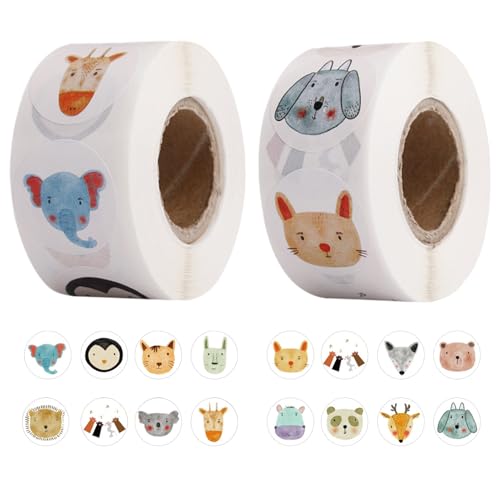 CANCYCC Cartoon Tier Aufkleber, 1000 Stück, 16 Designs, Selbstklebende Sticker Tiere, für Schule, Klassenzimmer, Zuhause von CANCYCC