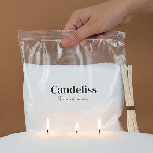 CANDELISS Original Kerzensand mit Docht Set 2kg. Kerzen sand perlenkerzen Pearled candle powder wax set Wachsperlen wachsgranulat für kerzen granulat (2kg) von CANDELISS