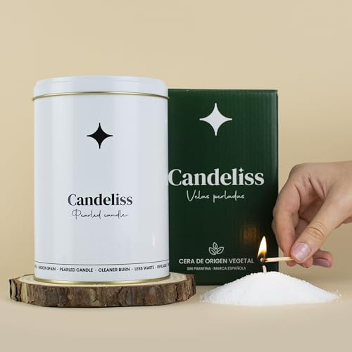 CANDELISS Premium Kerzenherstellungs-Set mit Wachsperlen. Kerzensand in Premium Weißblechdose, weiße Wachsperlen für Kerzen ohne Paraffin für jedes Gefäß (Premium) von CANDELISS