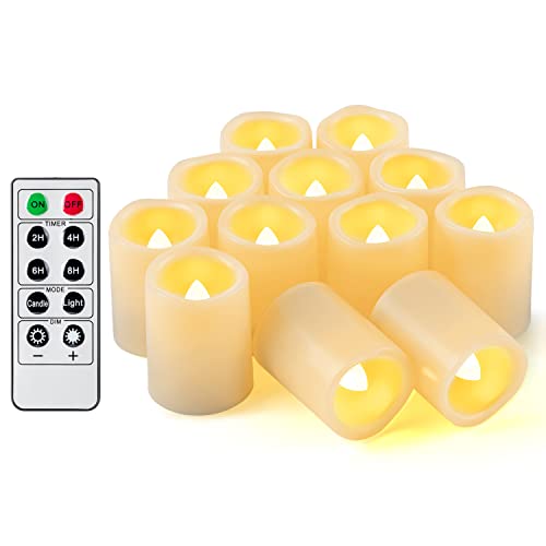 12 Stück flackernde, flammenlose Votiv-Teelichter mit Fernbedienung, batteriebetriebenes Set, für Weihnachten, Weihnachtsdekorationen (Batterien im Lieferumfang enthalten) von CANDLE IDEA