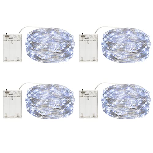 CANDLE IDEA - 4 Stück 5m 50 LED Lichterketten, batteriebetriebene Mini funkelnde Lichterketten, batteriebetriebene LED Weihnachtsbaum Kupferdraht Lichter für Hochzeits Dekorationen (Kaltes Weiß) von CANDLE IDEA