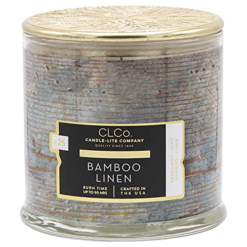 Candle-Lite CLCo Duftkerze im Glas mit Deckel - Bamboo Linen (396g) - Der Frische Wohlfühlduft für dein Zuhause - Holzdocht Duftkerze mit 90h Brenndauer - Sojawachsmischung von CANDLE-LITE