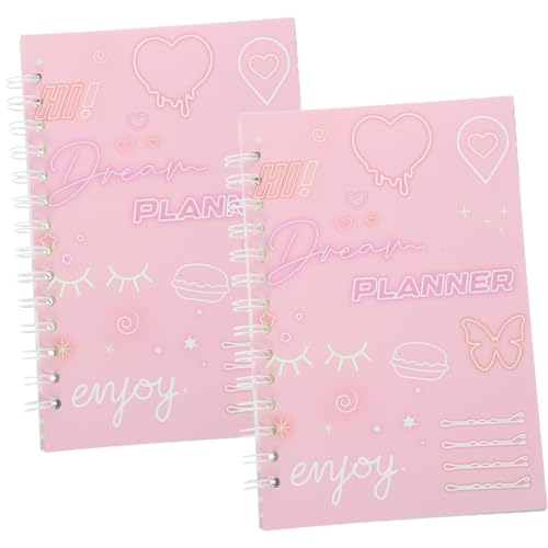 CANIGHT 2 Stück Spiralnotizbuch, Undatierter Zeitplan, A5, Englischer Planer, 2 Stück (Pink), Spiralnotizbuch, Agenda Notizbuch, Schreibnotizbuch, Planer, Notizblock, Jahresplaner, von CANIGHT