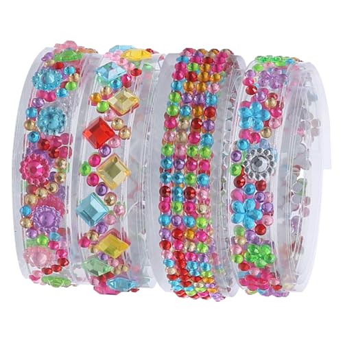 CANIGHT 4 Rollen Strassband Strasswickel Selbstklebende Strassbänder Buntes Klebeband Bastelband Strassstreifen Zum Basteln Strassband Glitzerband Dekoband von CANIGHT