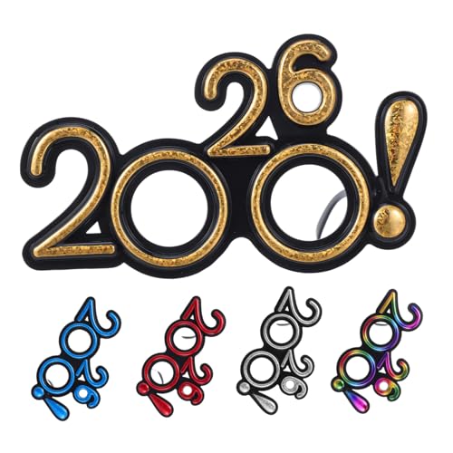 CANIGHT 5 Stück Teiliges Silvesterbrillen aus Leichtem Kunststoff Glitzernde Lustige Neujahrs Sonnenbrillen für Party Familientreffen und Foto Requisiten Bunte Kunststoff Brillen für von CANIGHT