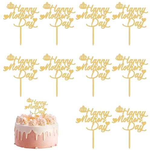 10 Stück "Happy Mothers Day" Kuchenaufsatz, dekorationen zum muttertag, Acryl-Happy Mothers Day-Aufsatz, Cupcake-Kuchenaufsatz, goldene Glitzer-Kuchenstangen, Kuchendekorationen für Muttertagsparty von CANIPHA