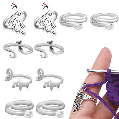CANIPHA 10PCS Crochet Ring Häkelring für Finger, verstellbarer Strickring, Häkelspannringe zum Häkeln, Metallgarnführung, Strickschlaufe, Häkelnadelring zum Häkeln, Basteln, DIY-Nähzubehör (5 Stile) von CANIPHA