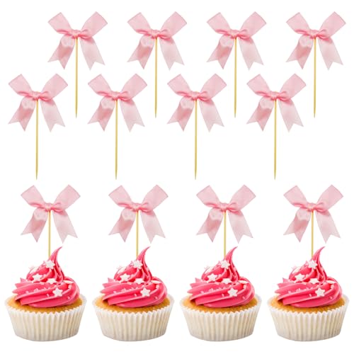 12 Stück Geburtstagsdekoration mit Schleife, Cupcake-Topper-Dekor mit Schleife, Geburtstagsdekoration mit rosa Schleife, Partydekoration mit Schleifenthema, mit Schleife für Junggesellinnen 12 Stück Geburtstagsdekoration mit Schleife, Cupcake-Topper-Dekor mit Schleife, Geburtstagsdekoration mit rosa Schleife, Partydekoration mit Schleifenthema, mit Schleife für Junggesellinnen von CANIPHA