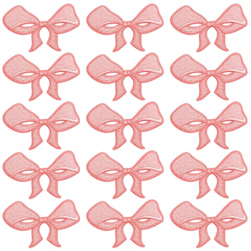 15 Stück Bügelbilder mit Schleife, Dekorationen, süße Bügelflicken mit Schleife, Flicken zum Aufbügeln bestickte Applikation, Bügelflicken, Aufnäher Patches, Bügelflicken mit Schleife für Kleidung von CANIPHA