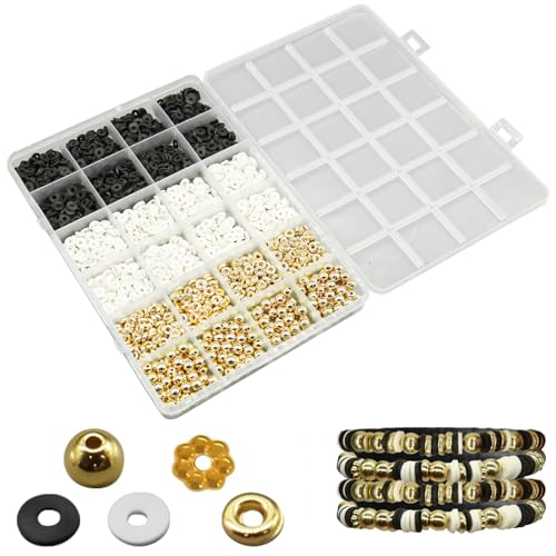 2530Pcs Clay Beads Tonperlen-Set zur Herstellung von Armbändern, Freundschaftsarmband-Set, Perlen für Armbänder, Tonperlen-Armband-Set für Mädchen, Perlen Schmuckherstellung, Goldperlen für Armbänder von CANIPHA