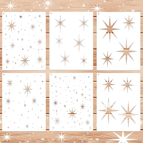 6 Stück große Schablone Sterne zur Dekoration, funkelnde Stern-Wandschablonen zum Streichen, wiederverwendbare große Airbrush Schablonen zum Malen, Zeichnen, Dekor, Star Stencil für Malerei 6 Stück große Schablone Sterne zur Dekoration, funkelnde Stern-Wandschablonen zum Streichen, wiederverwendbare große Airbrush Schablonen zum Malen, Zeichnen, Dekor, Star Stencil für Malerei von CANIPHA