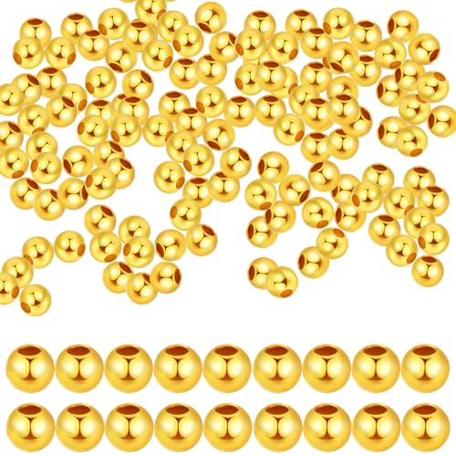 600pcs 18 Gold Filled Spacer Round Karat Goldperlen, goldgefüllte Perlen, runde Gold Abstandsperlen für die Schmuckherstellung, glatte Messingperlen, Goldperlen für die Herstellung von Armbändern(2mm) von CANIPHA