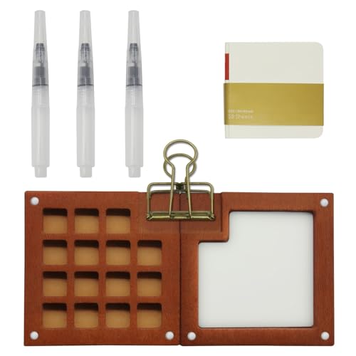 Miniatur-Malset mit 15 Rastern, Wassermalkasten tragbares Aquarellset aus Holz, Wasserfarbkasten Reise-Aquarell-Nanopaletten-Malset mit Skizzenbuch Gouache Farben Set, Palettentaschen-Aquarellkasten Miniatur-Malset mit 15 Rastern, Wassermalkasten tragbares Aquarellset aus Holz, Wasserfarbkasten Reise-Aquarell-Nanopaletten-Malset mit Skizzenbuch Gouache Farben Set, Palettentaschen-Aquarellkasten von CANIPHA