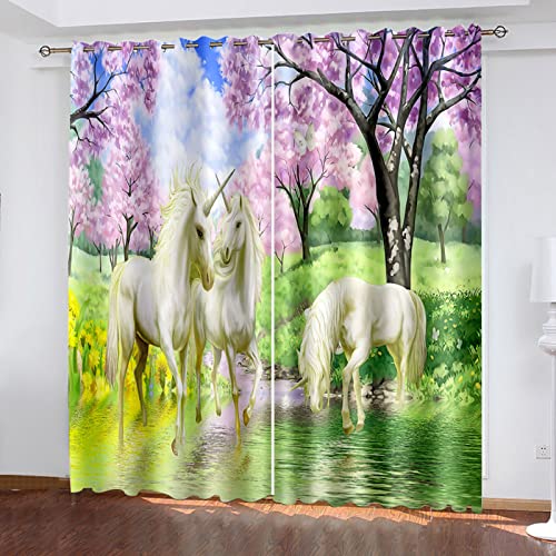 CANNOA Vorhang Blickdicht Kurz 3D Forest Art Pferde Muster Vorhänge 2Er Set 140x200 cm Thermovorhang Kälteschutz Mit Ösen Gardinen Kinderzimmer Verdunkelungsvorhang Schlafzimmer Wohnzimmer Deko von CANNOA