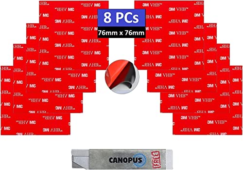 CANOPUS Doppelseitiges Klebepads Extra Stark, Wasserfest 5952 Klebepads, 8 St (76mm x 76mm) Kennzeichenhalter Klebeband Doppelseitig Klebepads für Wohnkultur, Nummernschildhalterung für KFZ von CANOPUS