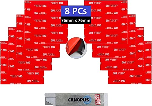 CANOPUS 3M Doppelseitiges Klebepads Extra Stark, Wasserfest 5952 VHB Klebepads, 8 St (76mm x 76mm) Kennzeichenhalter 3M Klebeband Doppelseitig Klebepads für Wohnkultur, Nummernschildhalterung für KFZ von CANOPUS