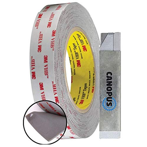 CANOPUS Doppelseitiges Klebeband Extra Stark Wasserdicht (19mm x 4,5m) Langzeitbeständigkeit, Schwerlast Montageklebeband, Klebeband, Hochleistungsklebeband für Innen, Außenbereich, Grau von CANOPUS