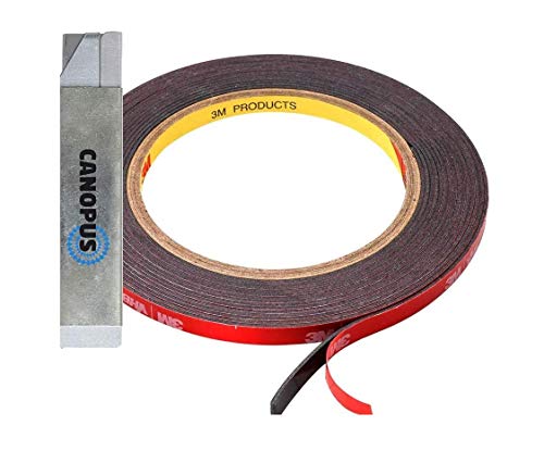 CANOPUS Profi Doppelseitiges Klebeband Extra Stark, Wasserdicht 5952 (6,35mm x 3m), Schwerlast Auto Klebeband, Montageklebeband für LED-Streifen, Wohnkultur, Schwarz von CANOPUS