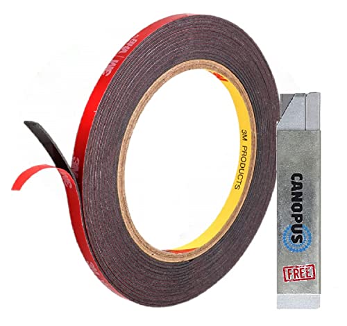 CANOPUS Profi Doppelseitiges Klebeband Extra Stark Klebeband Wasserfest 5925 Klebeband (6,35mm x 4,5m) Wasserdicht klebeband für LED Streifen, Wohnkultur, Auto, Montageklebeband, Schwarz von CANOPUS