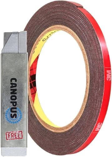 CANOPUS Doppelseitiges Klebeband Extra Stark 5952 (6,35mm x 4,5m) Wasserfest Hochleistungs Montageband, LED Streifen Klebeband, Klebeband für den Inneni Außenbereich, KFZ, Schwarz von CANOPUS