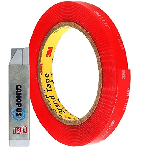 CANOPUS Profi Doppelseitiges Klebeband Transparent 4910 (12,7mm x 3m) Schwerlast Wasserdicht Klebeband für LED Streifen, Auto, Innen, Verbinden von transparenten Materialien von CANOPUS