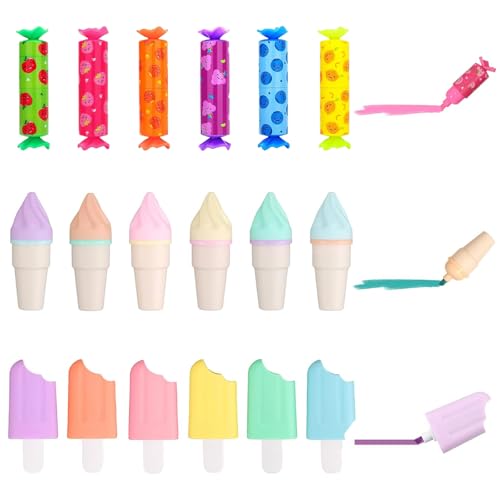 18 Stück Mini Textmarker, Süße Bonbon Textmarker und Eiscreme Form Highlighter, 6 Farbe Textliner Stifte, Mini Highlighter Marker für Kinder Geschenke Schule Zubehör Kawaii Mitgebsel Kindergeburtstag von CANRNYACBZ