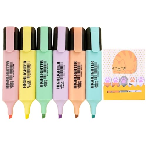 6 Stück Textmarker Set mit Cartoon Haftnotizen Klebezettel, Pastell Textmarker mit Meißelspitze, 6 Farben Marker für Kinder Erwachsene Schüler Büro Schulbedarf - Gelb Oragne Rosa Grün Violett Blau 6 Stück Textmarker Set mit Cartoon Haftnotizen Klebezettel, Pastell Textmarker mit Meißelspitze, 6 Farben Marker für Kinder Erwachsene Schüler Büro Schulbedarf - Gelb Oragne Rosa Grün Violett Blau von CANRNYACBZ