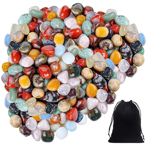 Edelstein Set für Kinder 2-3cm Bunter Natürliche Trommelsteine Edelsteine Glückssteine mit Schwarzen Stoffsack Verschiedenen Form Halbedelstein Set für Edelsteinspiel zur Schatzsuche für Kinder von CANRNYACBZ