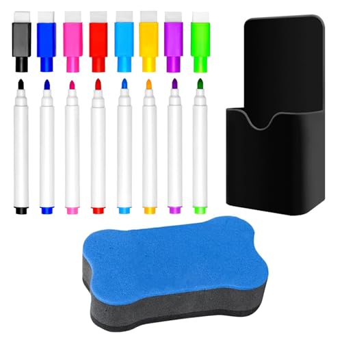 Whiteboard Marker Set, 8 Stück White Board Stifte mit 1 White Board Schwamm, Whiteboard Stifte Abwischbar mit 1 Stifthalter Magnetisch, School Zubehör Leicht zu Lagern Ideal für Zuhause Büro von CANRNYACBZ