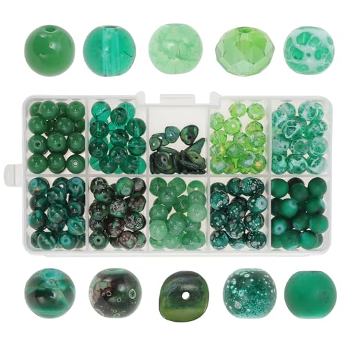 CAPASTEC 1 Set 8mm runde Glasperlen für Armbänder, 200 Stück Armbandperlen, Glasperlen für Schmuckherstellung, Armbandherstellung DIY Basteln, Grün von CAPASTEC
