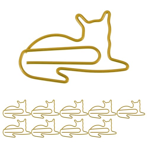 CAPASTEC 10 Stk. Büroklammer, kleine niedliche Katzenform Büroklammer, Lesezeichen für die Sortierung von Dokumentennotizen Bürobedarf, Goldton von CAPASTEC