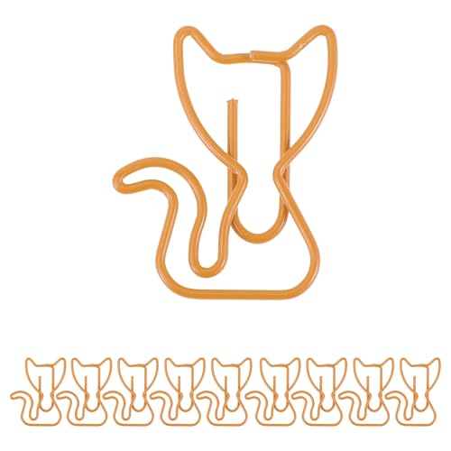 CAPASTEC 10 Stk. Büroklammer, kleine niedliche katzenförmige Büroklammer, Lesezeichen zum Sortieren und Organisieren von Dokumenten im Bürobedarf, Orange von CAPASTEC