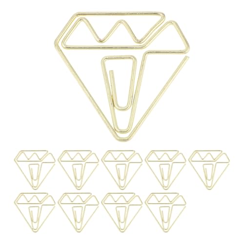 CAPASTEC 10 Stück Büroklammer, kleine Diamantform Büroklammer, Lesezeichen für Dokumenten- und Notizsortierung Bürobedarf, Goldton von CAPASTEC