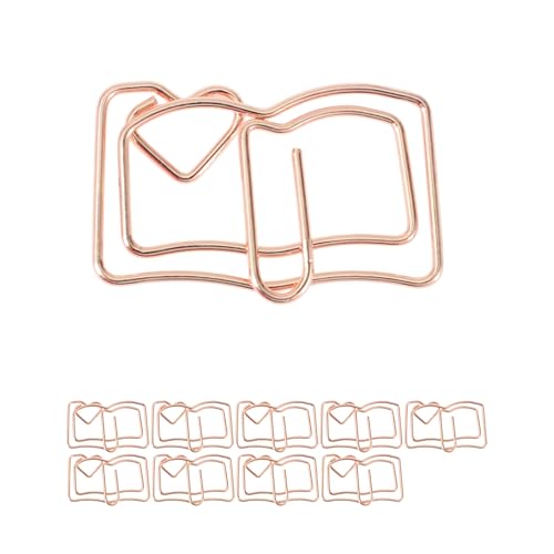 CAPASTEC 10 Stück Büroklammer, kleine niedliche Buchform Büroklammer, Lesezeichen für Dokumenten- und Notizsortierung Bürobedarf, Roségold-Ton von CAPASTEC