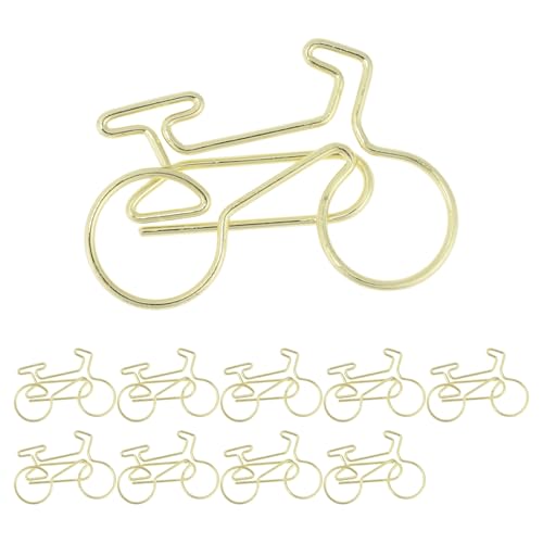 CAPASTEC 10 Stück Büroklammer, kleine niedliche Fahrradform Büroklammer, Lesezeichen für Dokumenten- und Notizsortierung Bürobedarf, Goldton von CAPASTEC