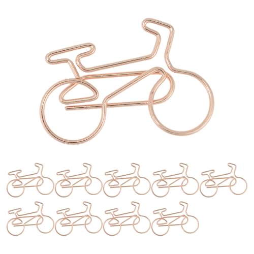 CAPASTEC 10 Stück Büroklammer, kleine niedliche Fahrradform Büroklammer, Lesezeichen für Dokumenten- und Notizsortierung Bürobedarf, Roségold-Ton von CAPASTEC