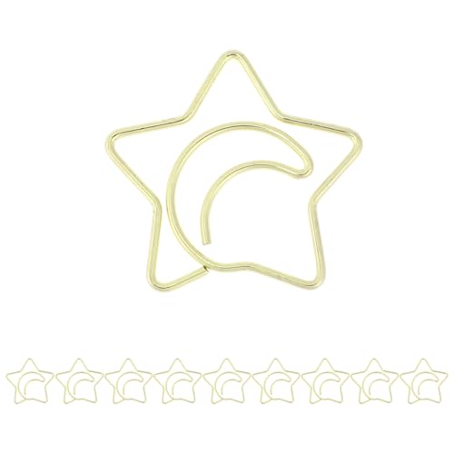 CAPASTEC 10 Stück Büroklammer, kleine niedliche Mond- und Sternform Büroklammer, Lesezeichen für die Sortierung von Dokumentennotizen Bürobedarf, Goldton CAPASTEC 10 Stück Büroklammer, kleine niedliche Mond- und Sternform Büroklammer, Lesezeichen für die Sortierung von Dokumentennotizen Bürobedarf, Goldton von CAPASTEC