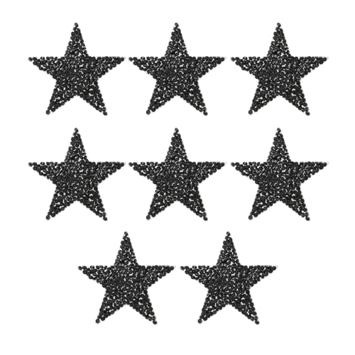 CAPASTEC 8Pcs Sternförmige Aufbügelpatches Sternpatches zum Aufnähen Strasspatches Glitzerpatches für Hut Kleidung Hosen Dekoration Reparatur, Schwarz von CAPASTEC