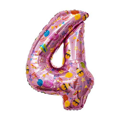 CAPASTEC Ballons Rosa Ballon Nummer Ballon 4 Geburtstagsdekoration Folienhelium für Geburtstagsfeier Jubiläumsfeier von CAPASTEC