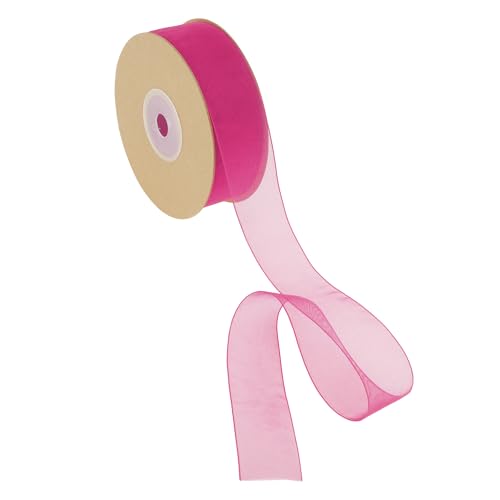 CAPASTEC Geschenkband, 22,86m x 2,5cm Nylonband, Geschenkbänder, Breites Hochzeitsdekoband, Rosarot von CAPASTEC