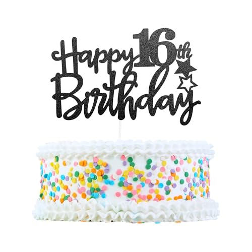 CAPASTEC Kuchendekoration, Kuchenaufsatz, Kuchenaufsatzdekoration, Kuchendekorationszubehör zur Feier des 16. Geburtstags, Schwarz von CAPASTEC
