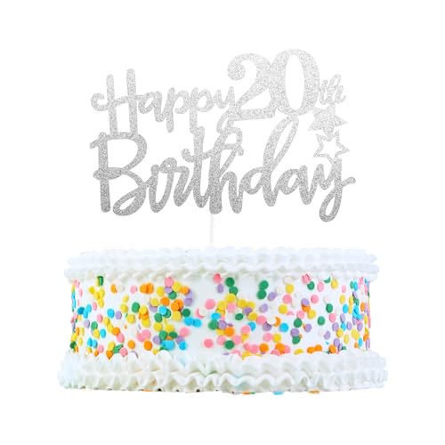 CAPASTEC Kuchendekoration, Tortenaufsatz, Tortenaufsatzdekoration, Kuchendekorationszubehör zur Feier des 20. Geburtstags, Silberton von CAPASTEC