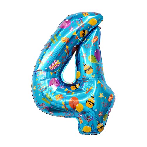 CAPASTEC Luftballons Blau Ballon Zahl Ballon 4 Geburtstagsdeko Folie Helium für Geburtstagsfeier Jubiläumsfeier von CAPASTEC