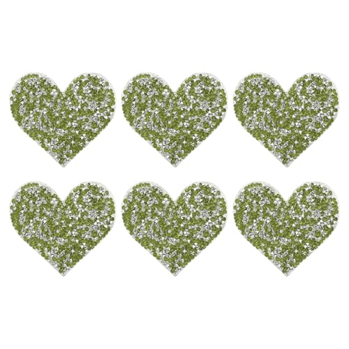 CAPASTEC Packung Mit 6 Herzförmigen Patches Herzpatches Zum Aufnähen Hellgrün Glitzernde Strasssteine Patches Zum Aufbügeln Glitzerpatches Hüte Kleidung Jacken Hosen Dekoration Reparatur von CAPASTEC