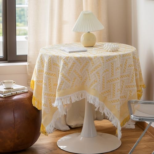 CAPASTEC Tischdecken mit Quaste, Tischdecke für drinnen und draußen, Küchentischdecke für Bauernhaus-Urlaubscampingpartys, 90x90cm, Gelb CAPASTEC Tischdecken mit Quaste, Tischdecke für drinnen und draußen, Küchentischdecke für Bauernhaus-Urlaubscampingpartys, 90x90cm, Gelb von CAPASTEC